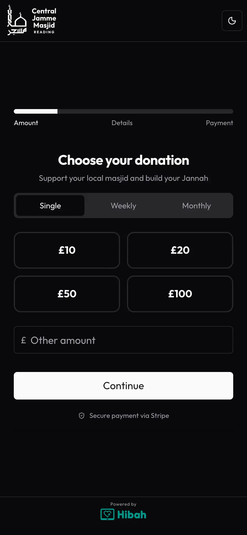 Hibah donation form on mobile
