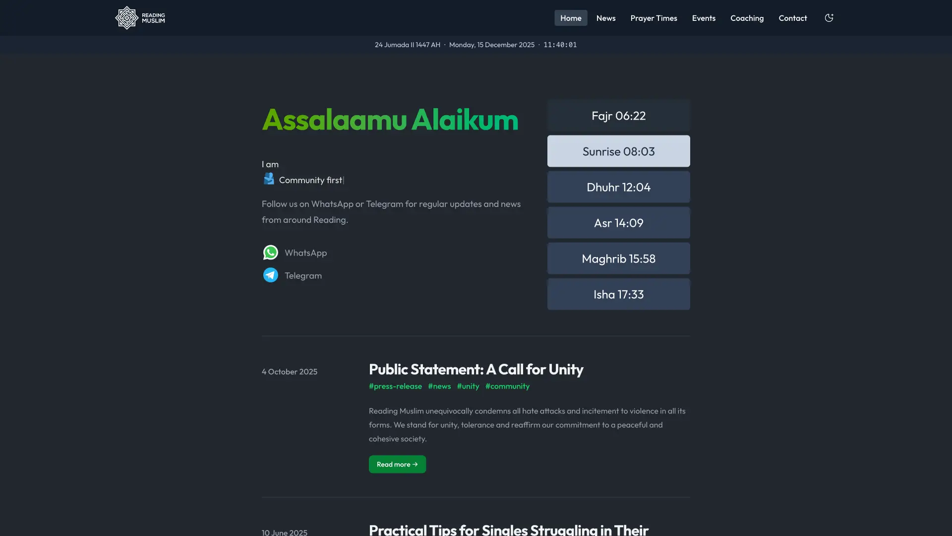 Reading Muslim dark mode